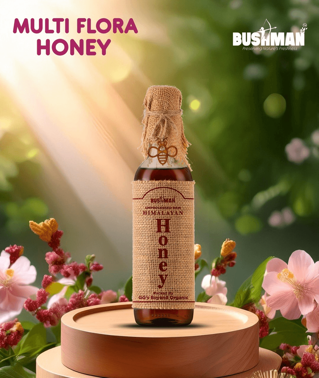 Bushman Multiflora Honey 500 grams – Raw & Pure, Natural Honey | No Added Sugar, No Preservatives | Rich Floral Taste for Daily Wellness